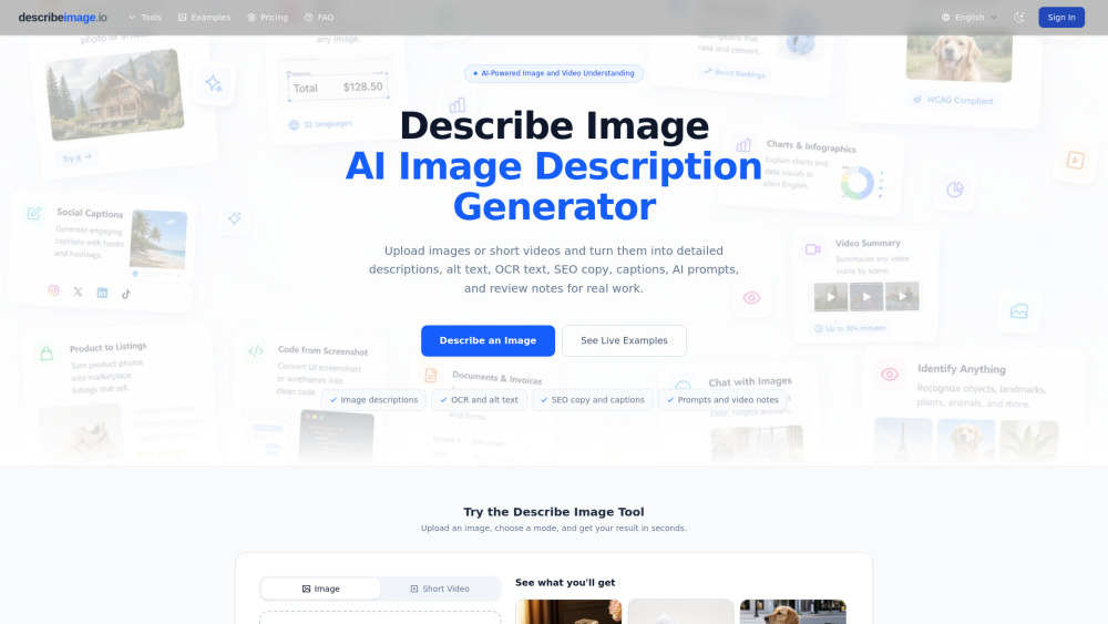 Describe Image website screenshot