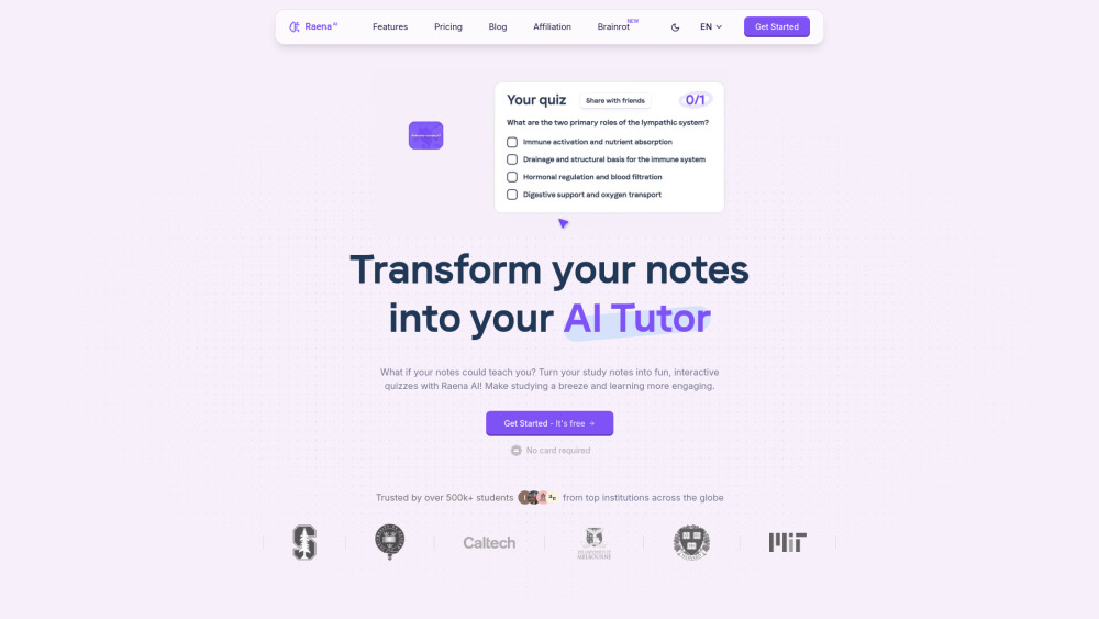 Raena Ai website screenshot