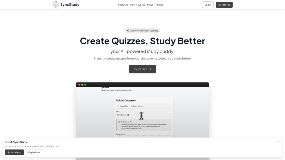 Syncstudy website screenshot