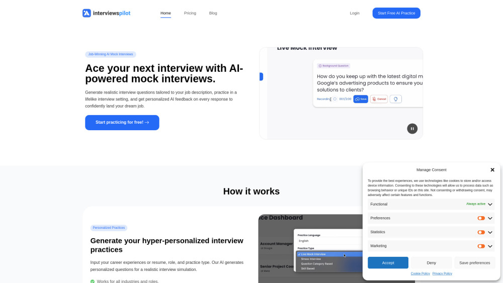 Interviews Pilot website screenshot