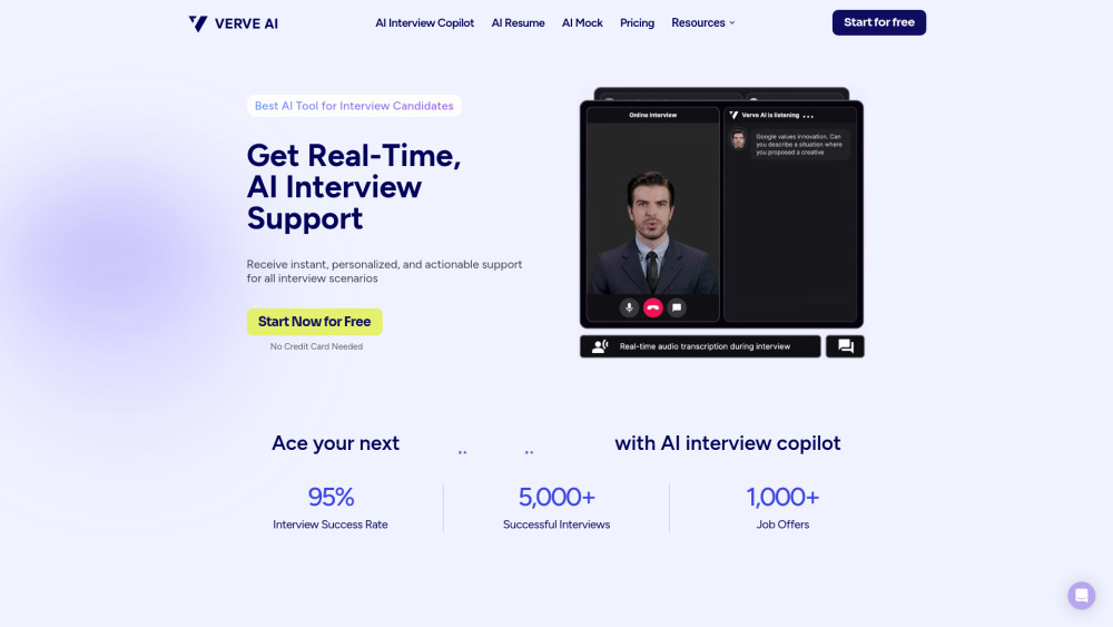 Verve Ai Interview Copilot website screenshot