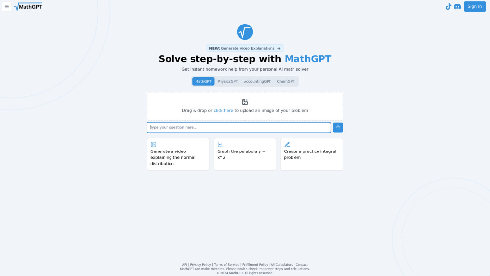 Mathgpt Ai Math Solver Animator website screenshot
