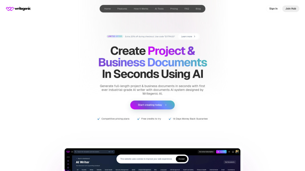 Writegenic Ai website screenshot