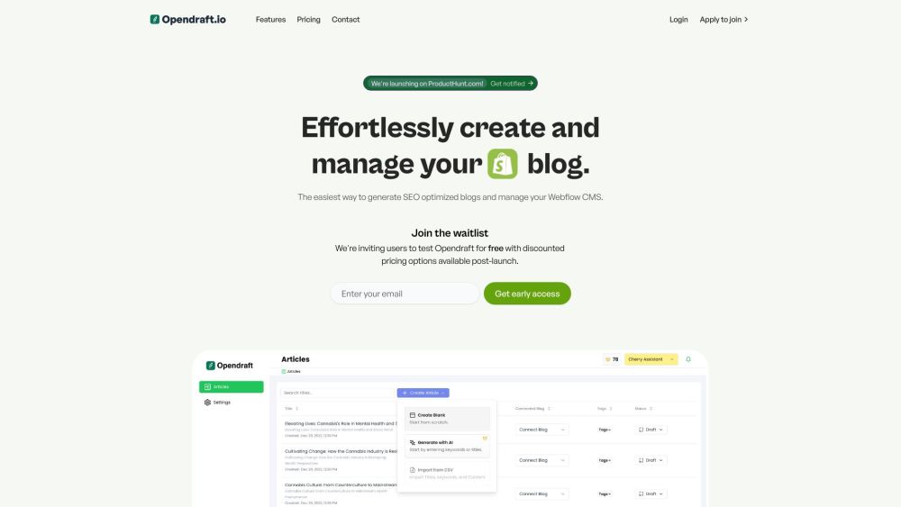 Opendraft website screenshot