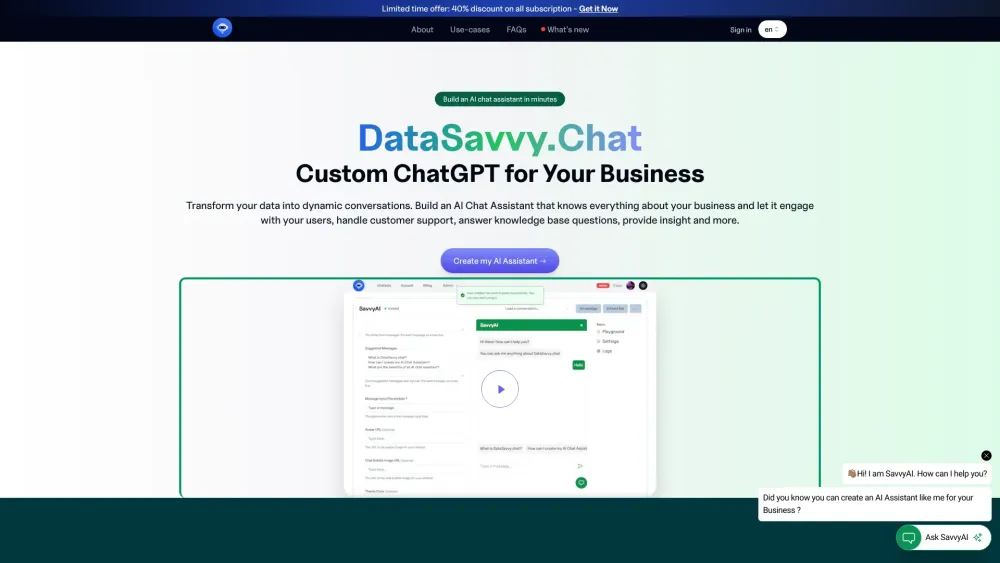 Datasavvy Chat website screenshot
