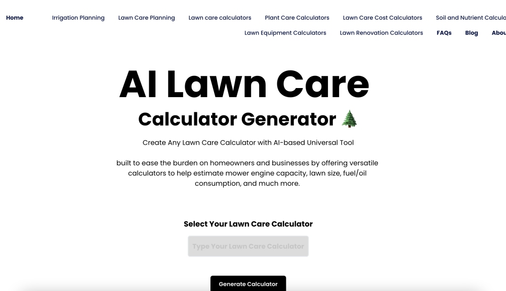 Ai Lawn Care Calculator Generator website screenshot