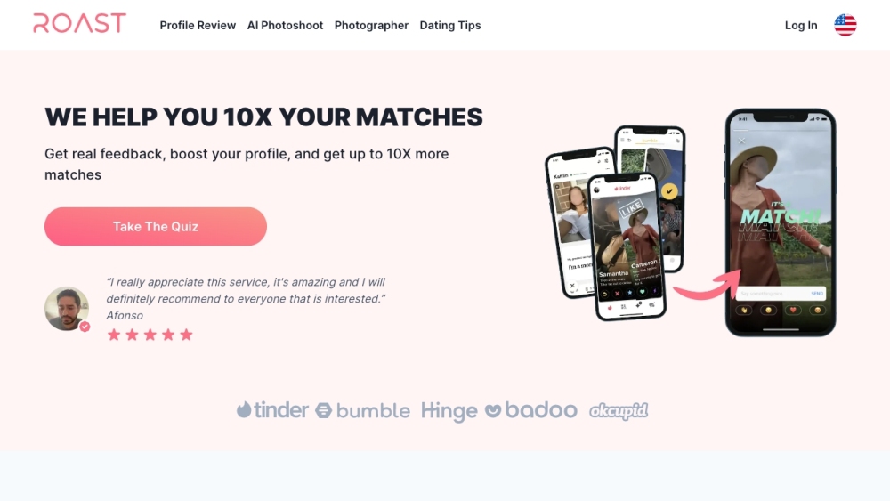 Roast Dating website screenshot