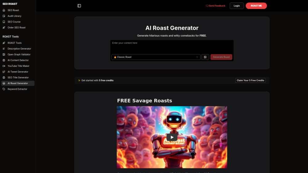Ai Roast Generator website screenshot