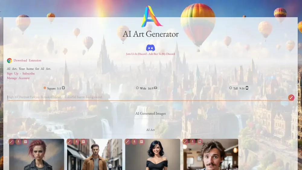 Ai Art Generator website screenshot