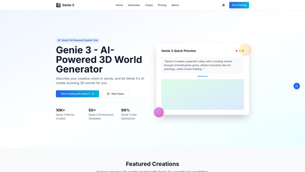 Genie 3 Al Powered 3D Worldgenerator website screenshot