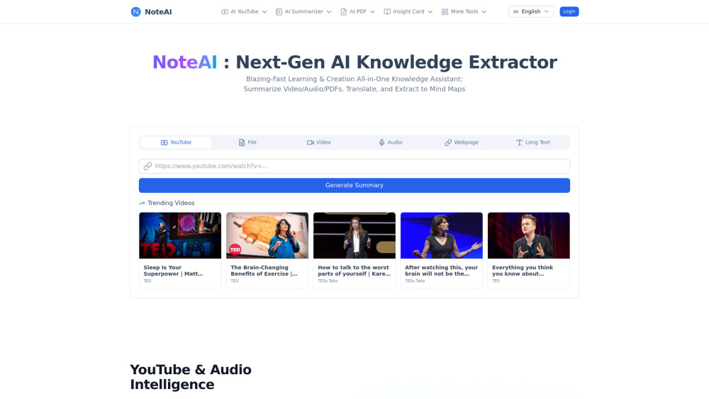 Noteai Next Gen Ai Knowledge Extractor website screenshot
