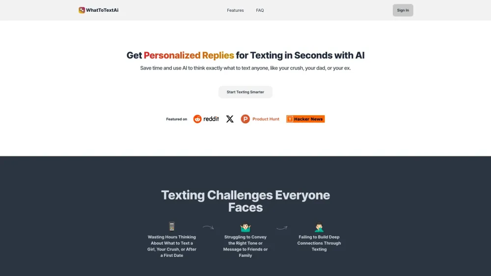 Whattotext Ai website screenshot