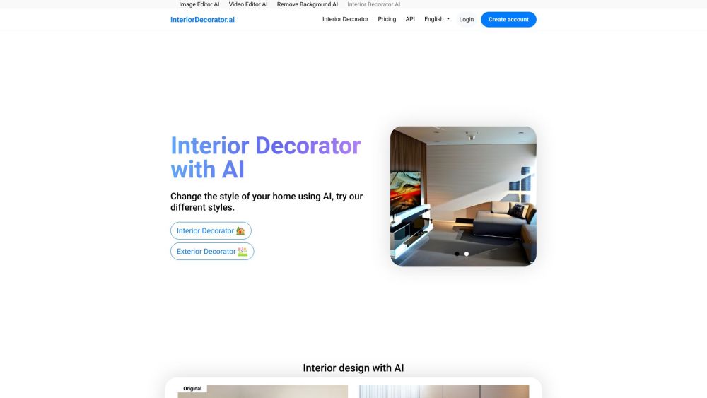 Interior Decorator Ai website screenshot