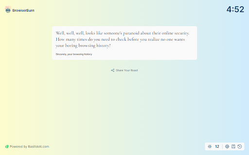 Browserburn Roast Your Browsing Habits website screenshot