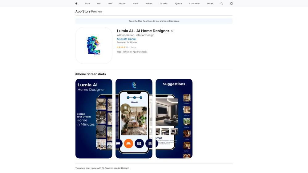 Lumia Ai Ai Home Designer website screenshot