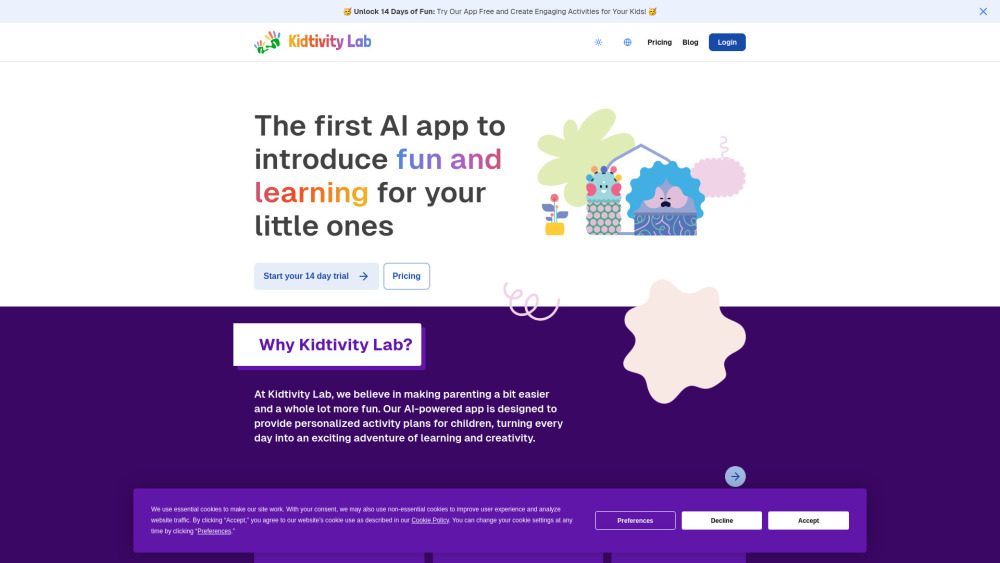 Kidtivity Lab website screenshot