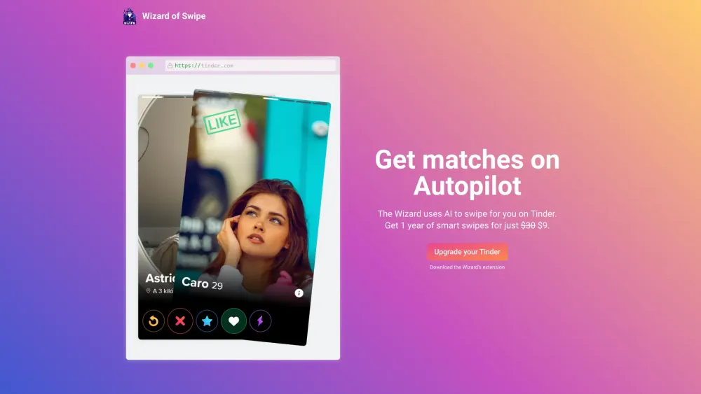 Wizard Of Swipe For Tinder website screenshot