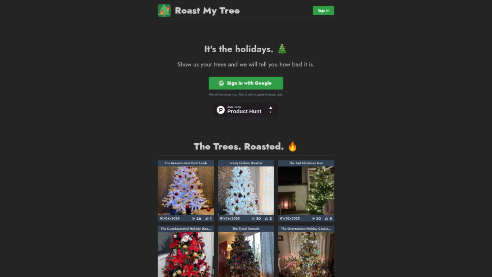Roast My Tree website screenshot