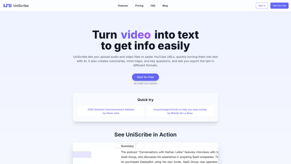 Uniscribe website screenshot