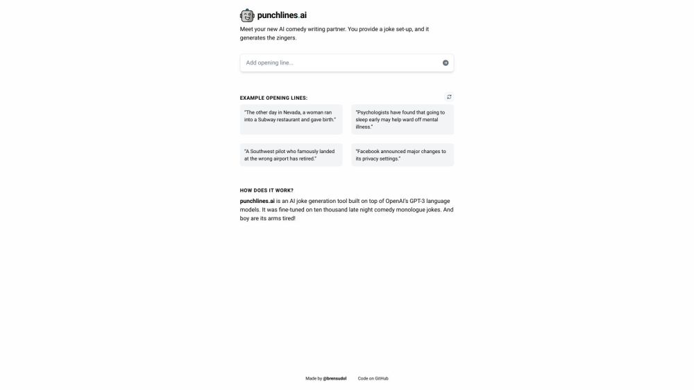 Punchlines Ai Gpt Joke Writing website screenshot