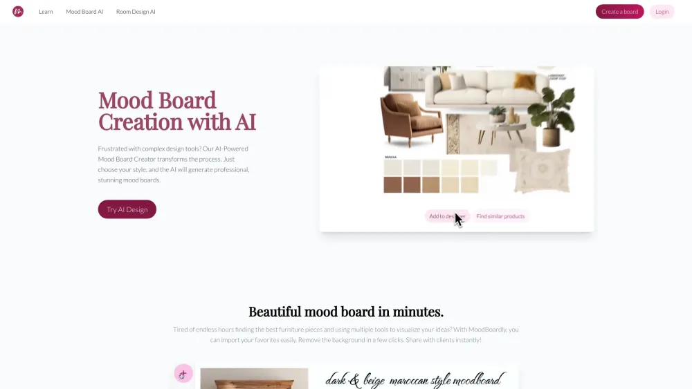 Mood Board Ai website screenshot