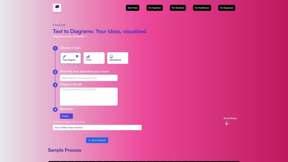 Flowcraft Ai Diagrams Whiteboard website screenshot