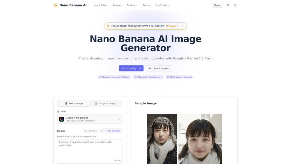 Nano Banana AI website screenshot