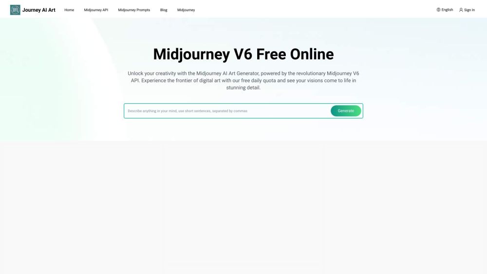 Free Midjourney Ai Art Generator website screenshot