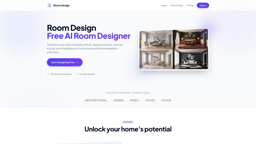 Room Design Ai website screenshot