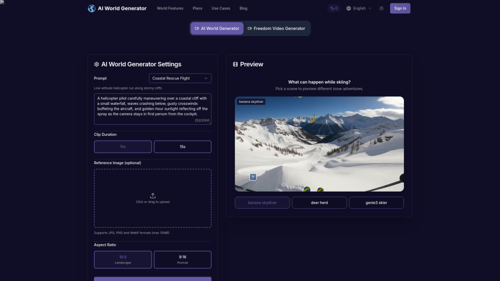 Ai World Generator website screenshot
