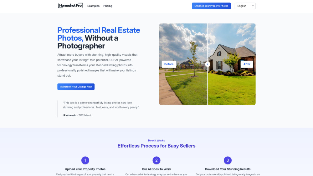 Homeshot Pro website screenshot