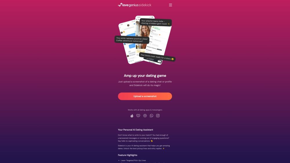 Lovegenius Sidekick website screenshot