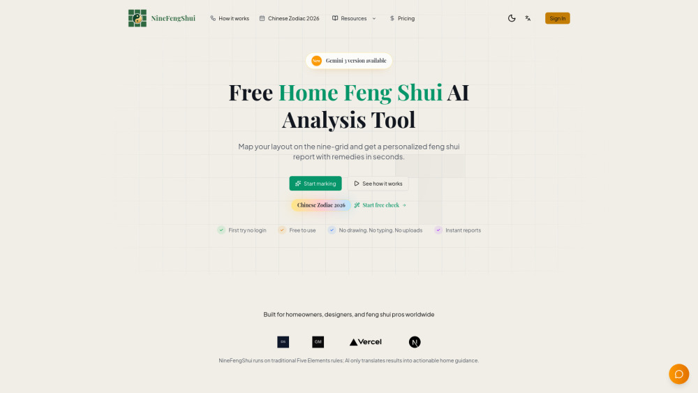 Ninefengshui website screenshot