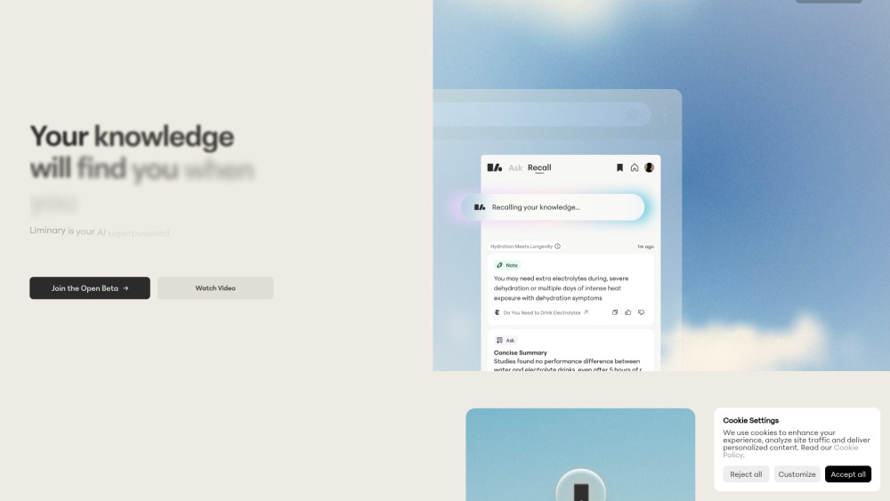 Liminary website screenshot