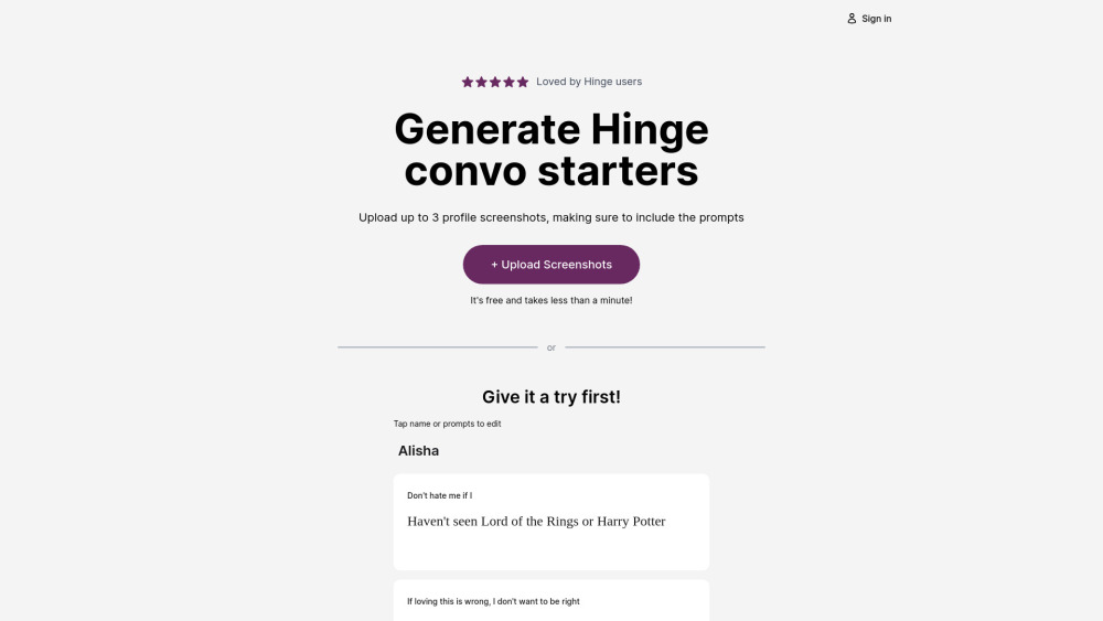 Hinge Openers website screenshot
