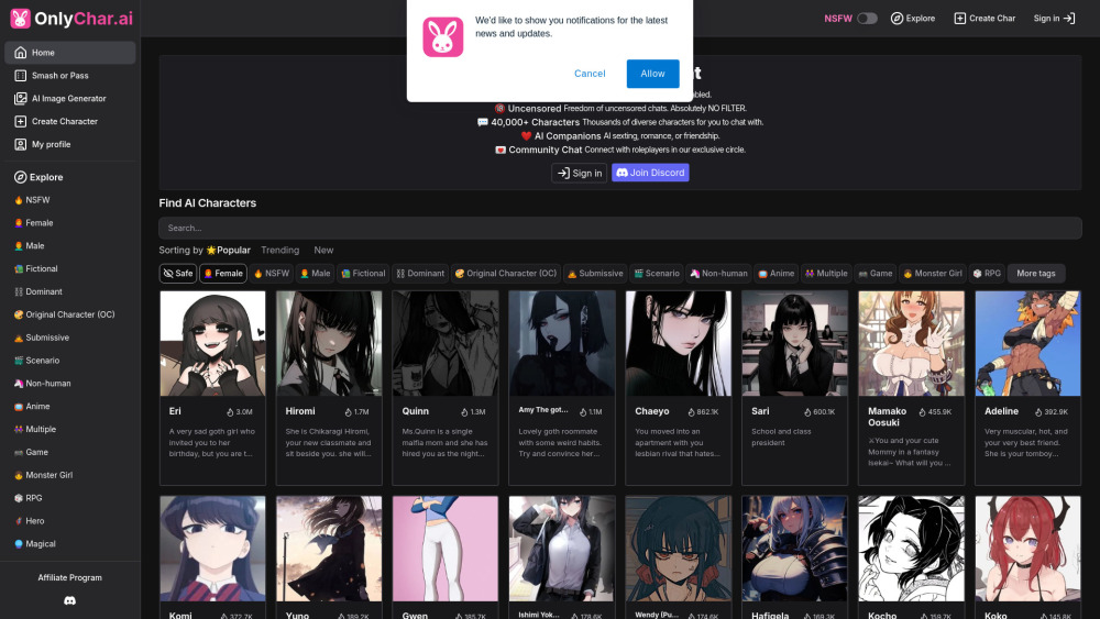 Onlychar Ai website screenshot