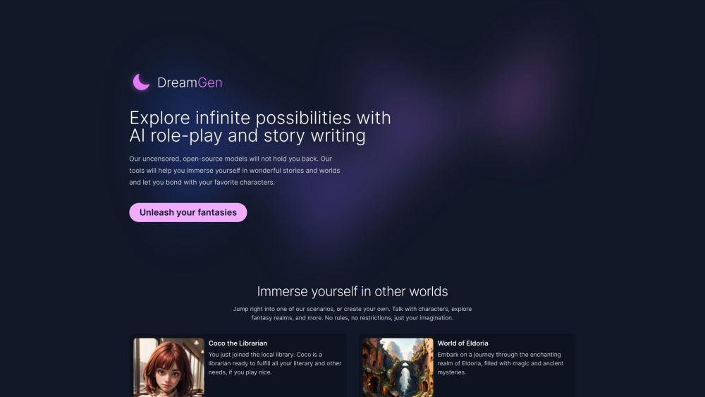 Dreamgen Ai Role Play Story Writing website screenshot