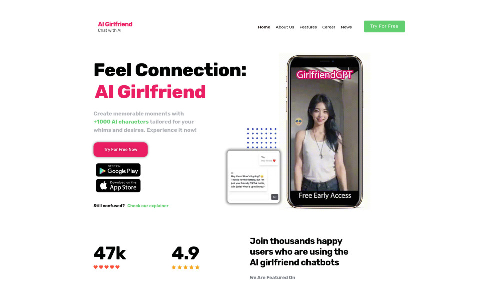 Ai Girlfriend The Perfect Virtual Gf website screenshot