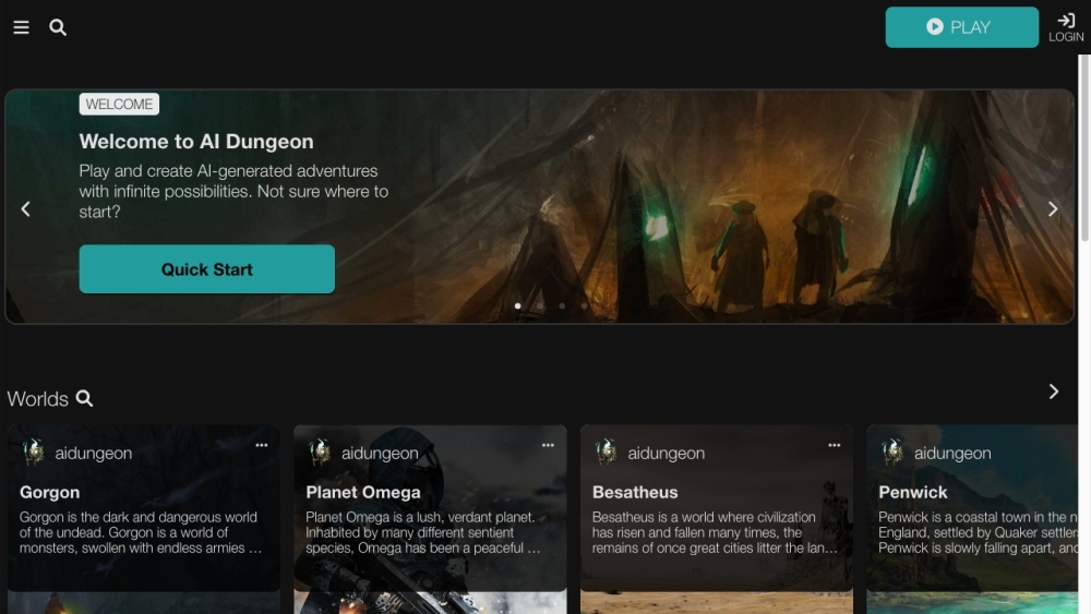 Aidungeon website screenshot