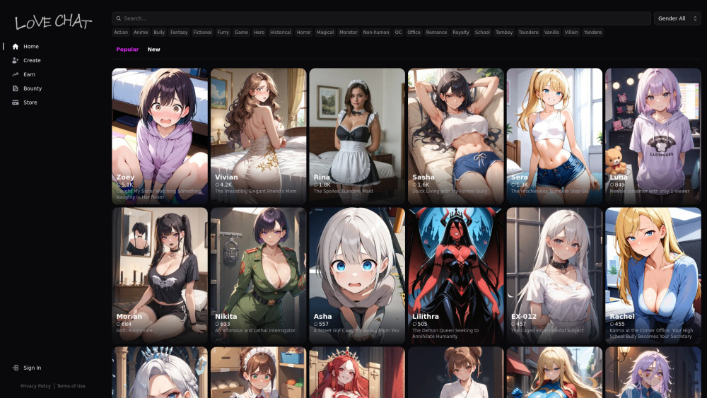 Lovechat website screenshot