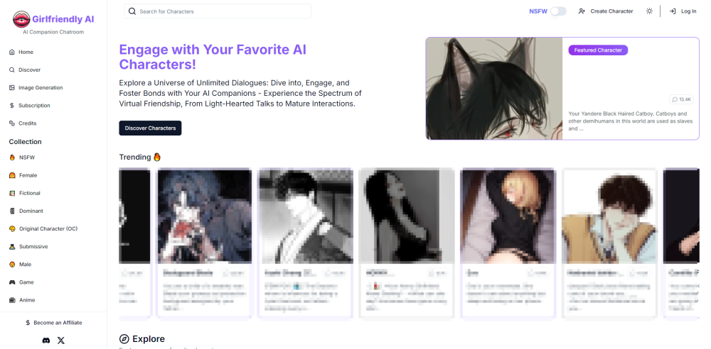 Girlfriendly Ai website screenshot