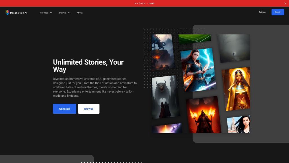 Deepfiction Ai website screenshot