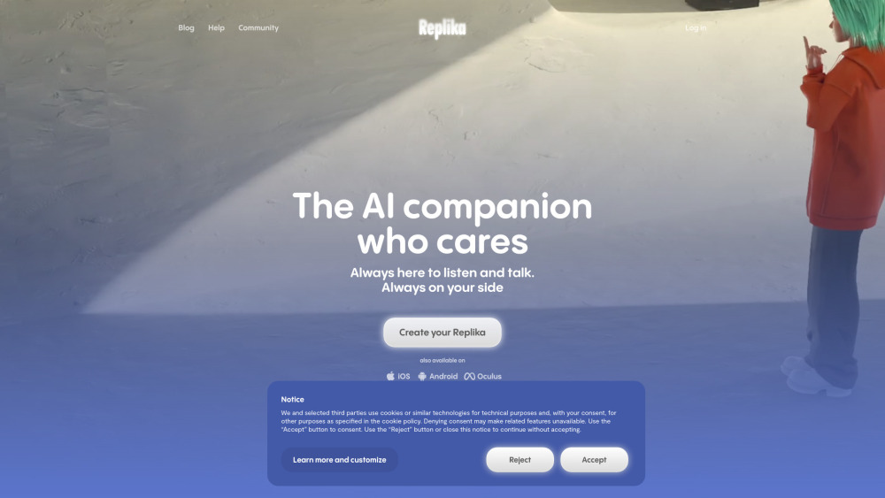 Replika Ai website screenshot