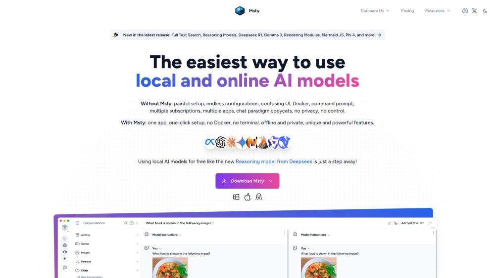 Msty website screenshot