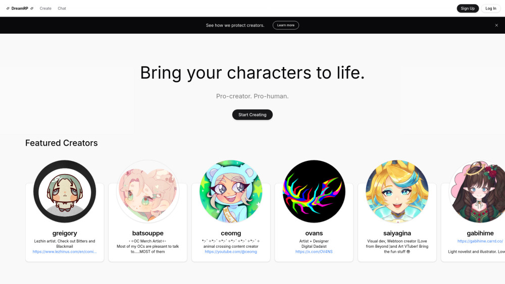 Dreamrp website screenshot