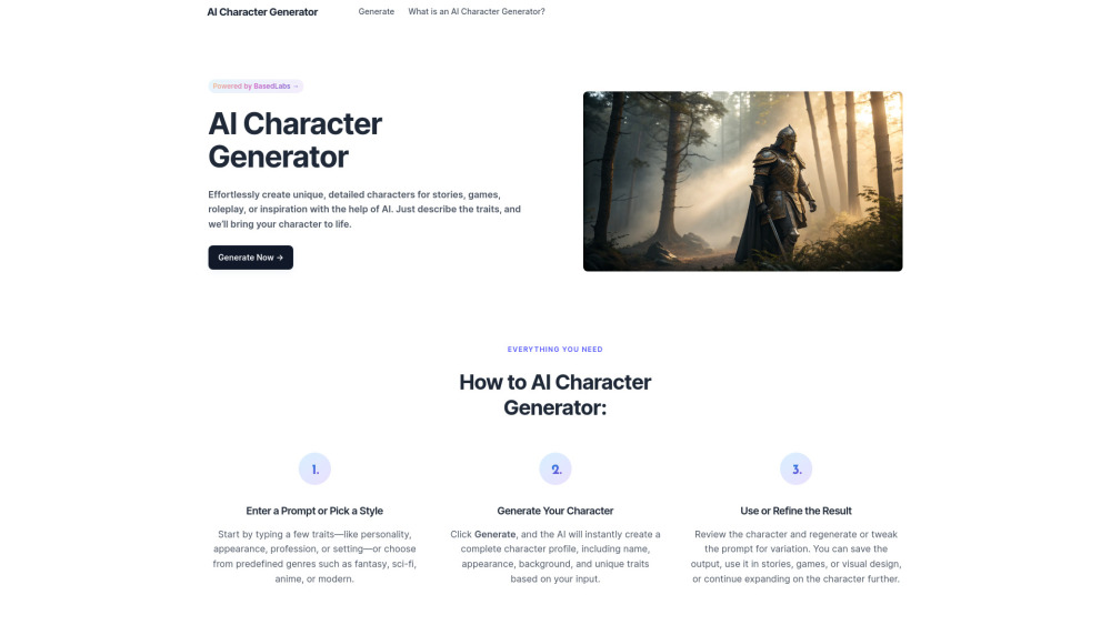 Ai Character Generator 1 website screenshot