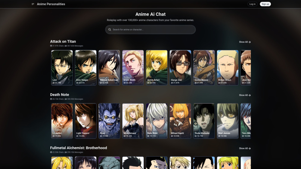 Anime Ai Chat website screenshot