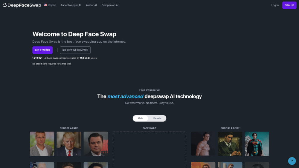 Deep Face Swap website screenshot
