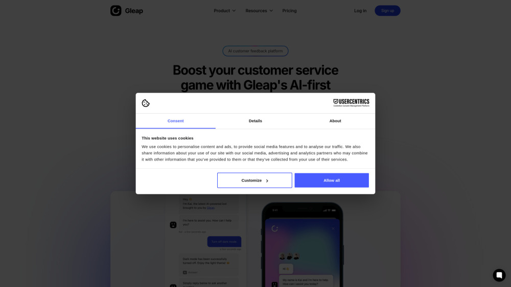 Gleap Io website screenshot