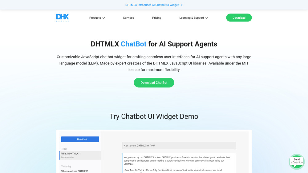 Dhtmlx Chatbot website screenshot